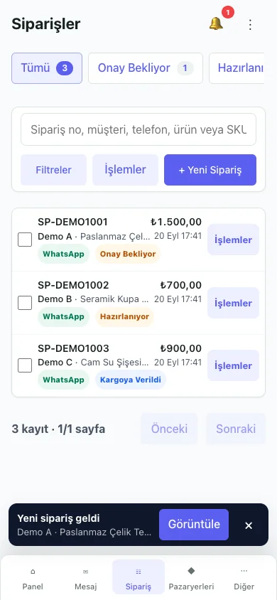 HY sipariş yönetimi: onay, hazırlık ve teslimat aşamaları